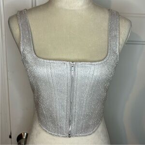 Wayf Shimmery Metallic Taupe Zip Skirt